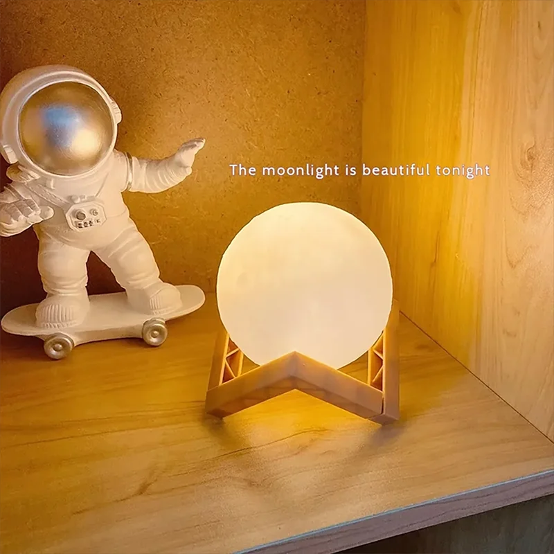 Luminária Lua 3D com Base de Madeira