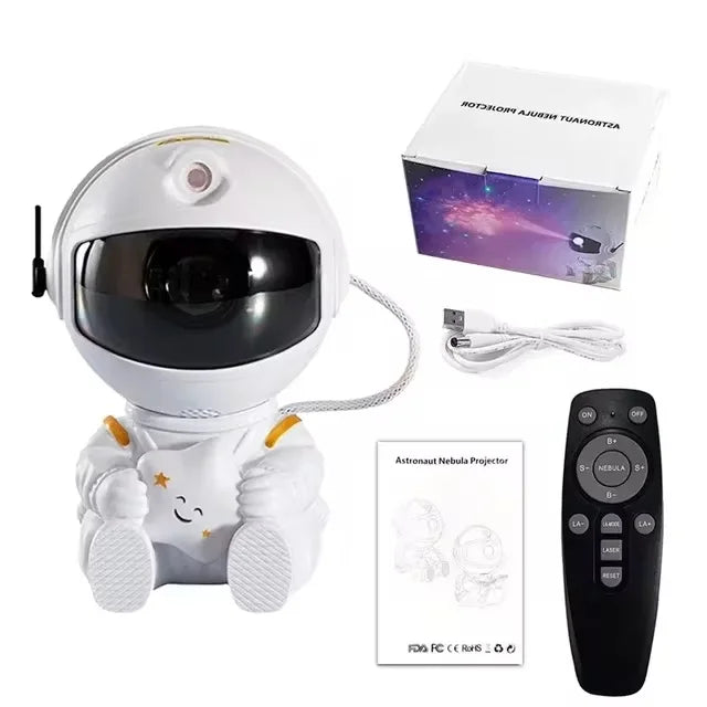 Projetor Astronauta Galáxia com Controle Remoto — Luminária Estelar 360° para Quarto e Decoração
