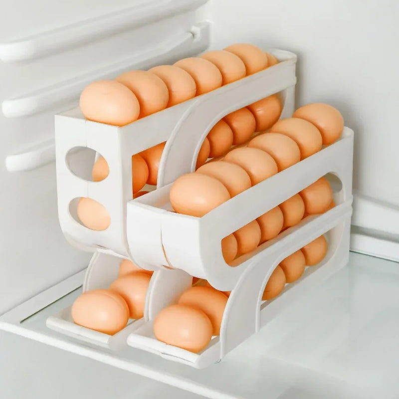 Porta-Ovos Automático Deslizante Organizador de Ovos para Geladeira com Sistema de Rolagem