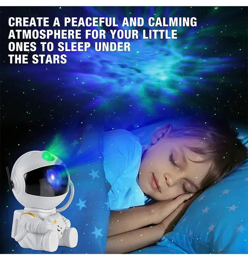 Projetor Astronauta Galáxia com Controle Remoto — Luminária Estelar 360° para Quarto e Decoração