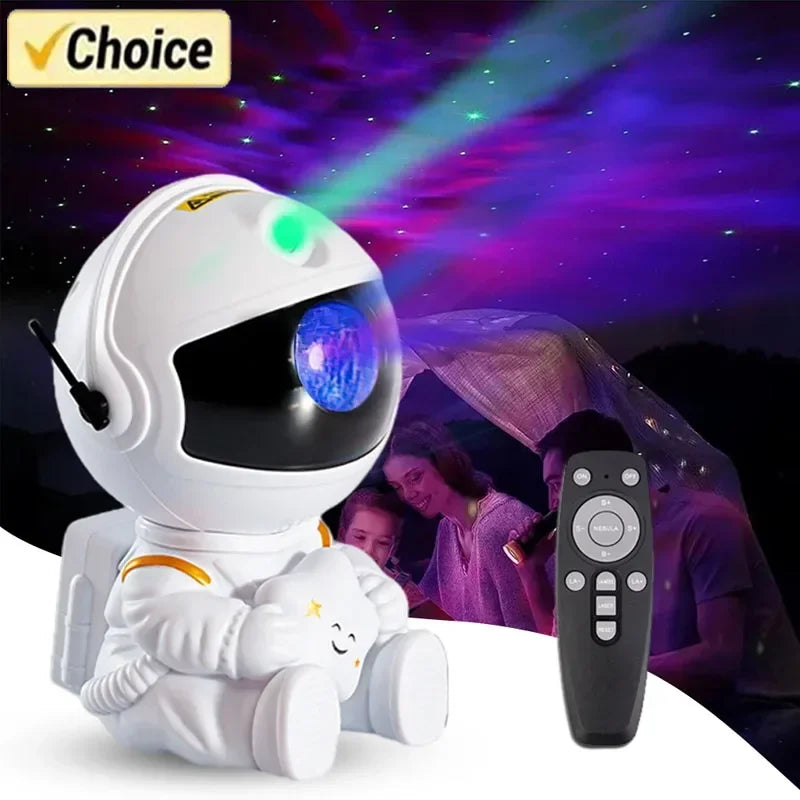 Projetor Astronauta Galáxia com Controle Remoto — Luminária Estelar 360° para Quarto e Decoração