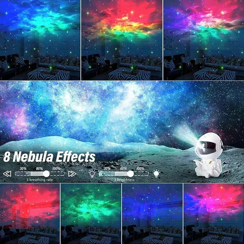 Projetor Astronauta Galáxia com Controle Remoto — Luminária Estelar 360° para Quarto e Decoração