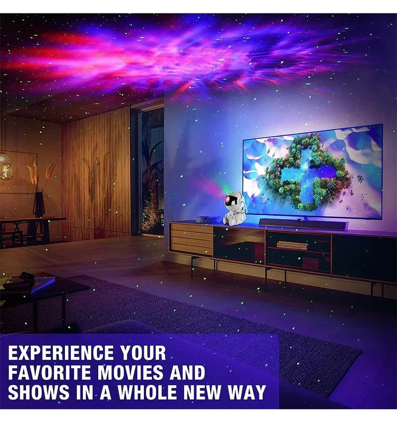 Projetor Astronauta Galáxia com Controle Remoto — Luminária Estelar 360° para Quarto e Decoração