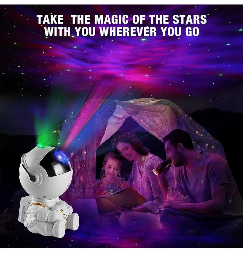 Projetor Astronauta Galáxia com Controle Remoto — Luminária Estelar 360° para Quarto e Decoração