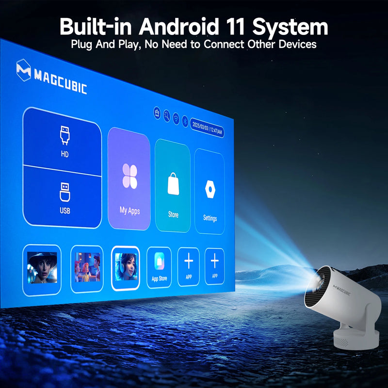 Projetor Magcubic HY300 Pro+ – 4K WiFi 6, Android 11, 260 ANSI, Bluetooth 5.0, Portátil para Cinema em Casa e Áreas Externas (1280x720P, Suporte 4K)