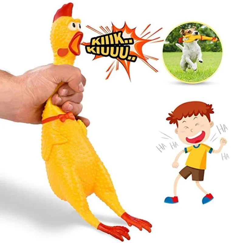 Brinquedo de Borracha para Pets – Galinha Gritante com Som, Antiestresse e Estimulante para Cães