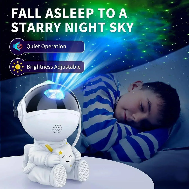 Projetor Astronauta Galáxia com Controle Remoto — Luminária Estelar 360° para Quarto e Decoração