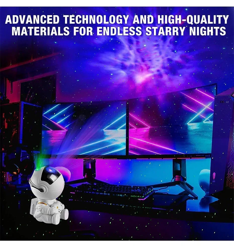 Projetor Astronauta Galáxia com Controle Remoto — Luminária Estelar 360° para Quarto e Decoração
