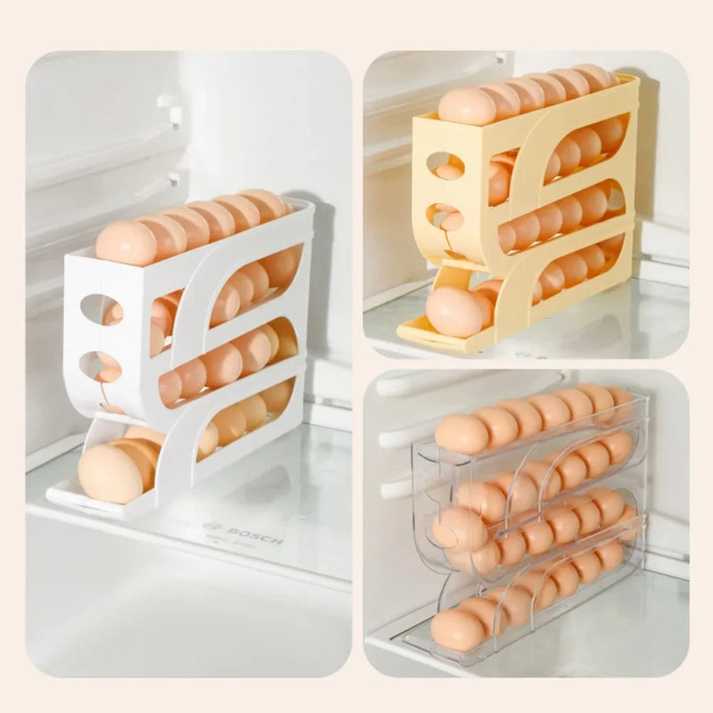 Porta-Ovos Automático Deslizante Organizador de Ovos para Geladeira com Sistema de Rolagem