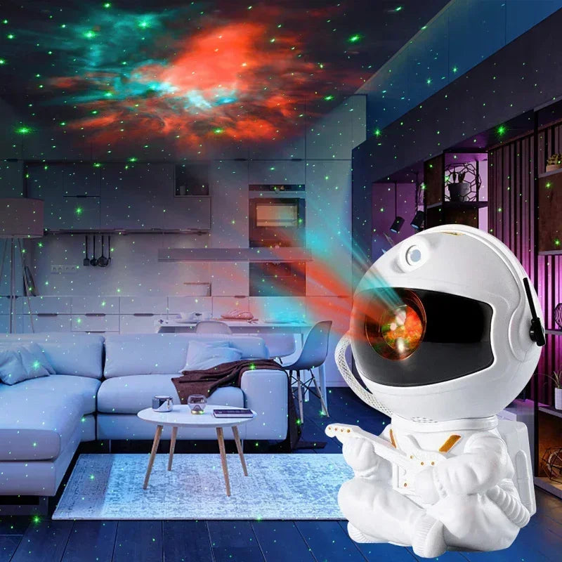 Projetor Astronauta Galáxia com Controle Remoto — Luminária Estelar 360° para Quarto e Decoração