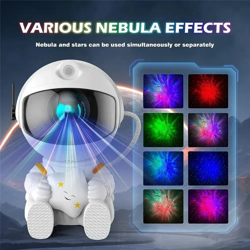 Projetor Astronauta Galáxia com Controle Remoto — Luminária Estelar 360° para Quarto e Decoração