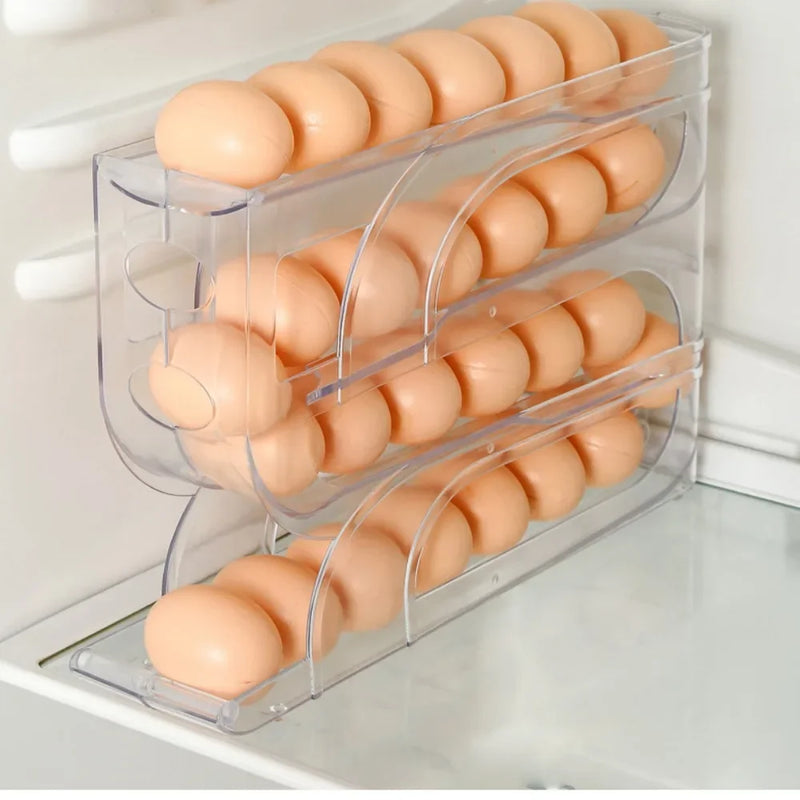 Porta-Ovos Automático Deslizante Organizador de Ovos para Geladeira com Sistema de Rolagem