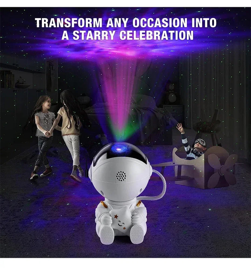 Projetor Astronauta Galáxia com Controle Remoto — Luminária Estelar 360° para Quarto e Decoração