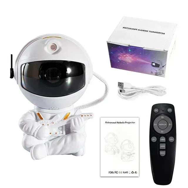 Projetor Astronauta Galáxia com Controle Remoto — Luminária Estelar 360° para Quarto e Decoração