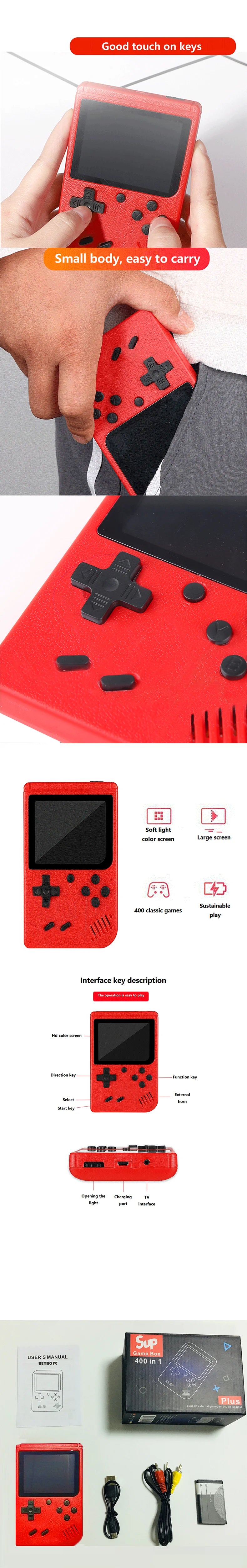 Console Portátil Retrô com 400 Jogos Clássicos - Conexão TV e Bateria Recarregável