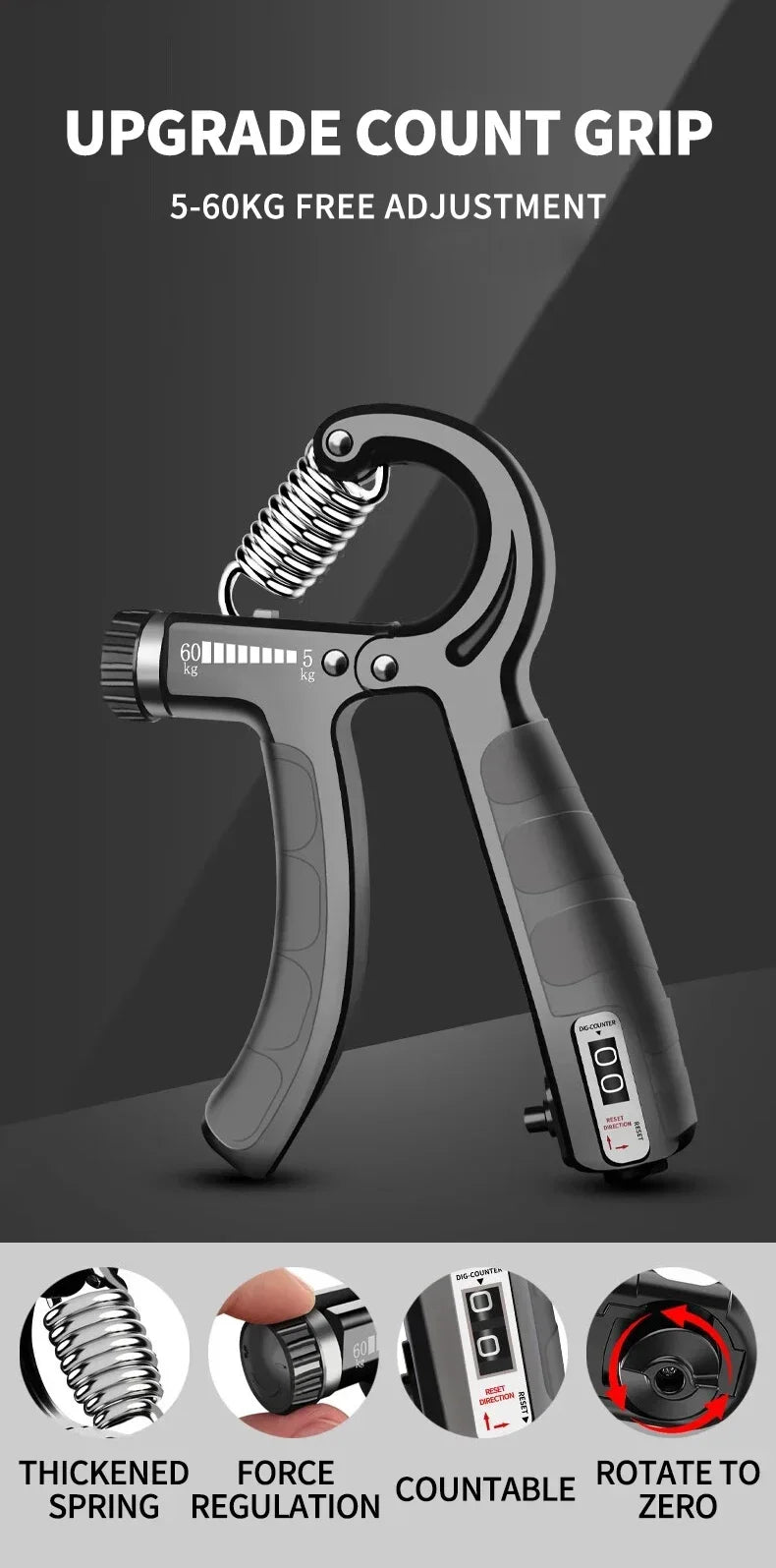 Kit de Fortalecimento de Mãos – Gripper Ajustável com Contador, Expansor de Pulso, Molas de Resistência e Exercitador de Dedos